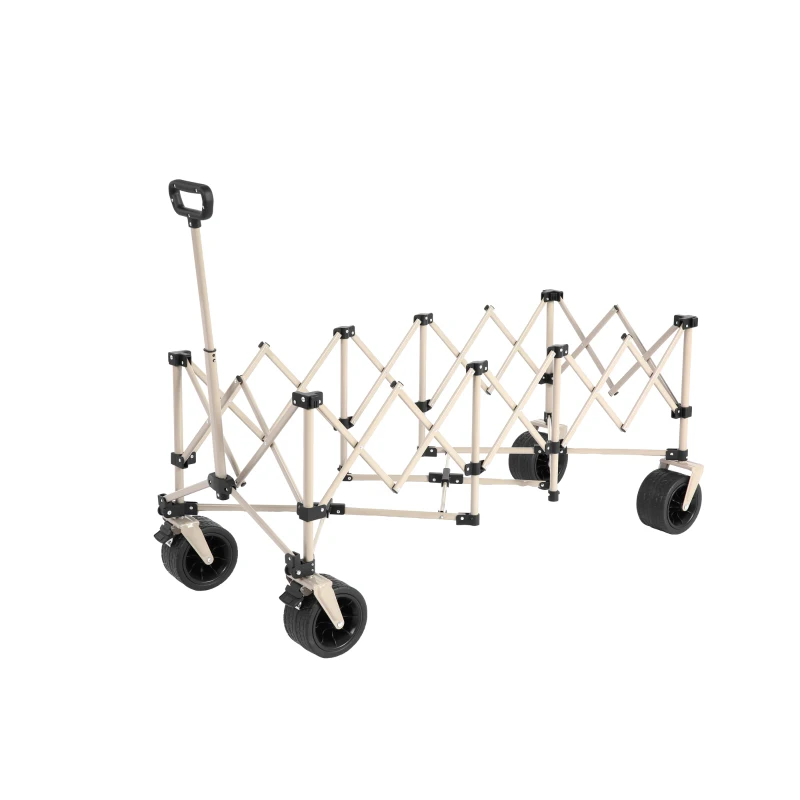 Faltbarer erweiterbarer Bollerwagen, mit viel Stauraum, 136x54x60 cm, Beige