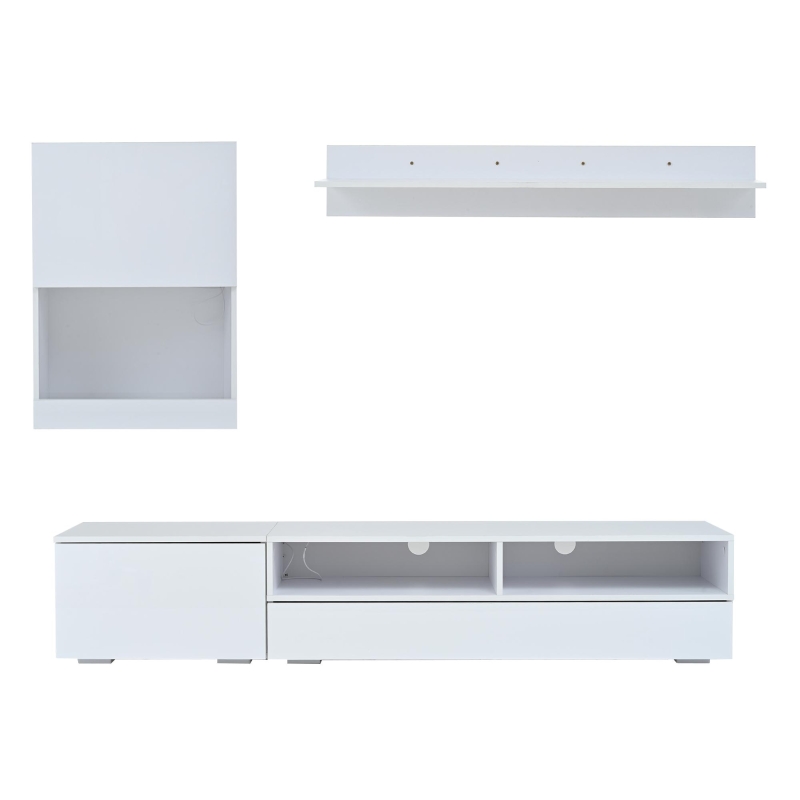 3-Piece TV Wall Unit Set with App-Controlled LED Lights, High-Gloss TV Cabinet Set for Modern Living Areas, 175L x 39W x 34H cm, White