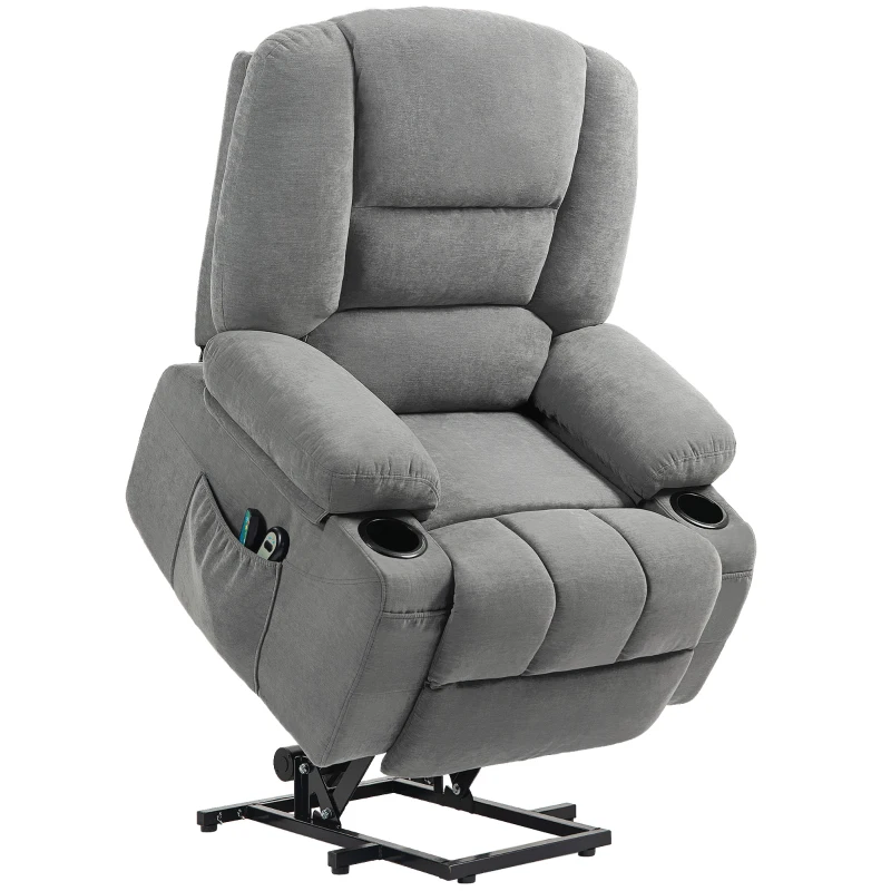 HOMCOM Fauteuil releveur relax électrique, fonction massage et chaleur, inclinaison réglable, repose-pied, télécommandes, gris