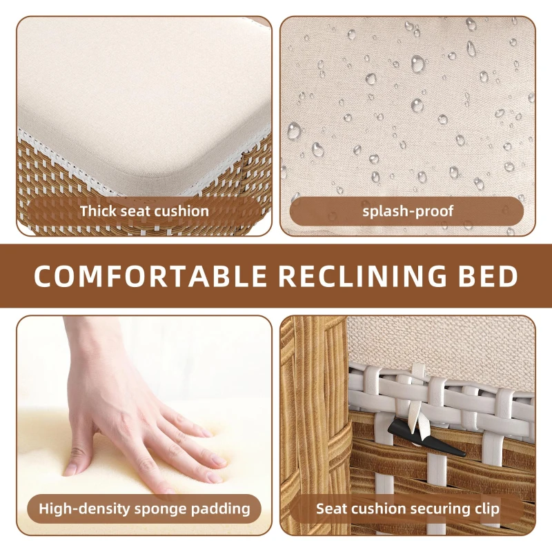 Outdoor Wicker Double Chaise Lounge with Openable Adjustable Canopy, Modern Garden Furniture Set for Patio, 160L x 192W x 137H cm, Beige