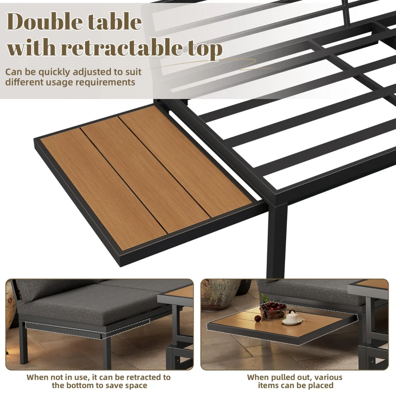 4-5 Seater Outdoor Furniture Set with Extendable Lift-Top Coffee Table, Versatile Outdoor Sofa Set for Patio, 224L x 56W x 65H cm, Gray