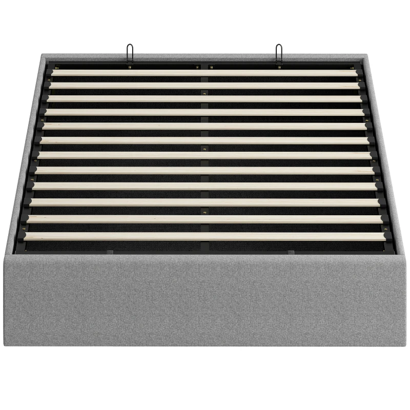 HOMCOM Lit coffre 140 x 190 cm, cadre de lit double rembourré, sommier à lattes en bois, rangement caché, sans bruit, gris