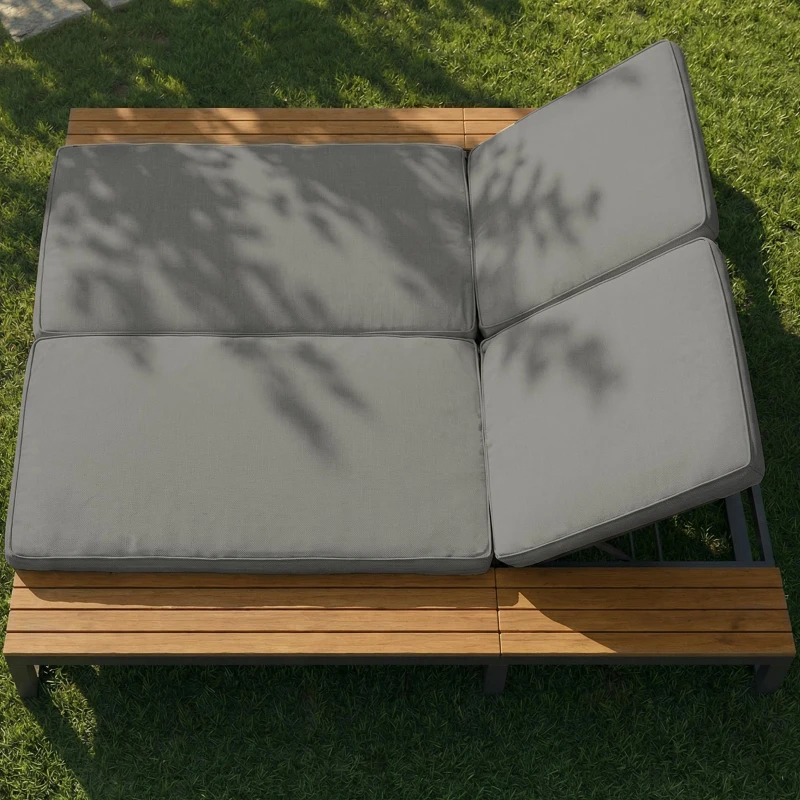 Outdoor Double Daybed with Adjustable Backrest and Thick Cushion, Multifunctional Waterproof Sofa Bed for Patio, 184L x 159W x 73H cm, Gray