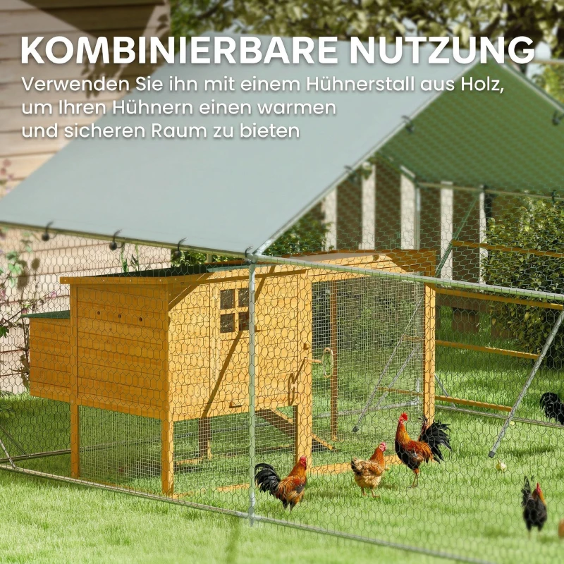 PawHut Hühnerstall, Freilaufgehege für Hühner, mit UV-beständiger Plane, Stahlgitter, Futterautomat, für 12-18 Hühner