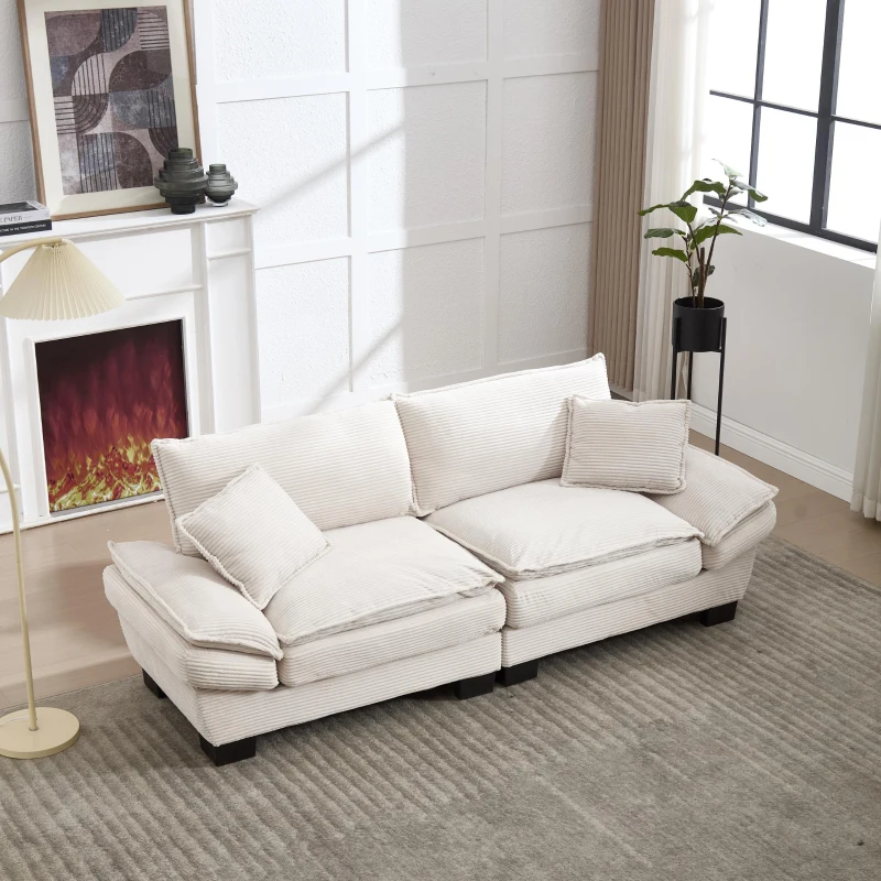 Oversized Cloud Sofa with Ergonomic High-Resilience Foam & 2 Lumbar Cushions, Modular Couch for 2 People, 224L x 81W x 81H cm, Beige