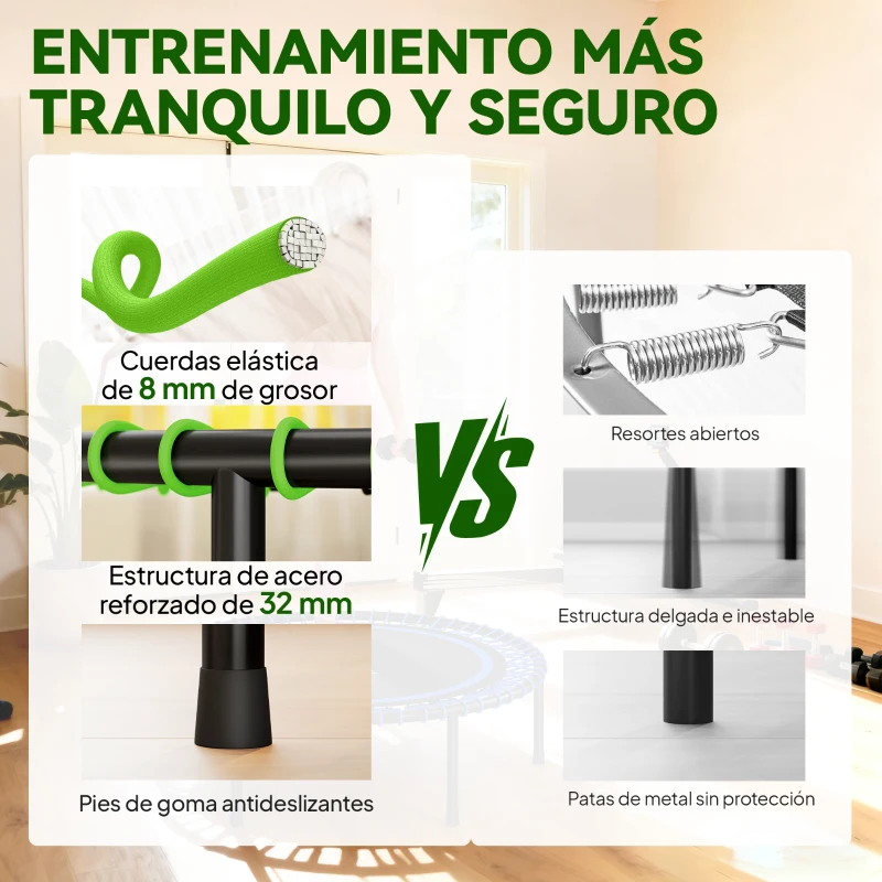 SPORTNOW Cama Elástica Fitness Ø114 cm con Marco de Acero Reforzado para Entrenamiento Piernas Cuerpo Verde y Negro