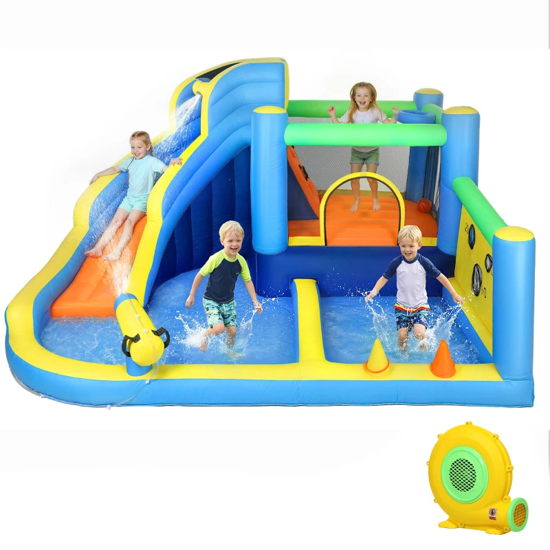 AIYAPLAY 8 in 1 Bouncy Castle for Kids, Inflatable Bounce House with Slide, Pool (Ball Pit), Water Cannon for Indoor Outdoor