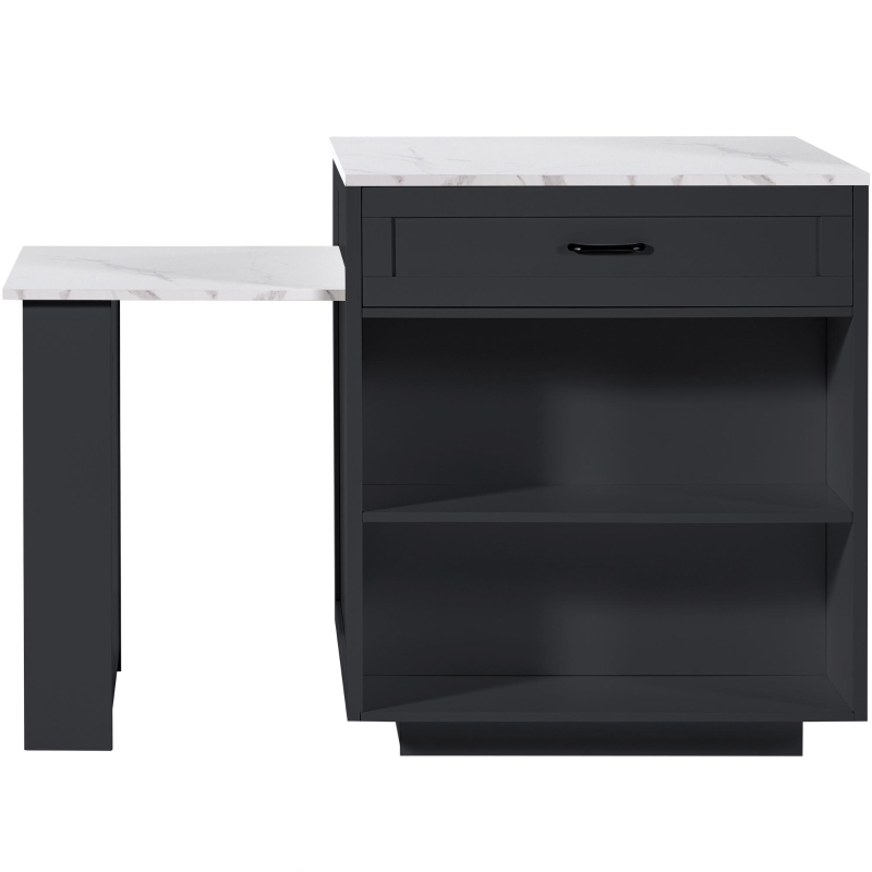 Extendable Bar Table with 2 Drawers and 4 Compartments, Expandable Kitchen Island for 2–6 People, 133-202L x 70W x 93.5H cm, Black