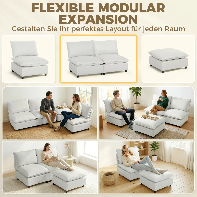 HOMCOM 2-Sitzer-Sofa, 146 cm Kunstleder-Modularsofa mit breiter und tiefer Sitzfläche, dicken Kissen, einfache Montage, Grau