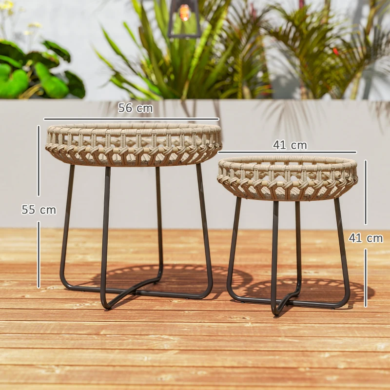 Zestaw 2 stolików bocznych Polyrattan Ø60/41 cm, wodoodporne