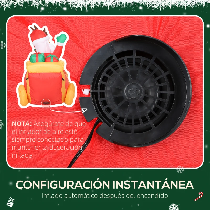 Outsunny Papá Noel Hinchable con Trineo y Renos Inflables de Navidad con Luces LED para Exterior e Interior 240x75x100 cm