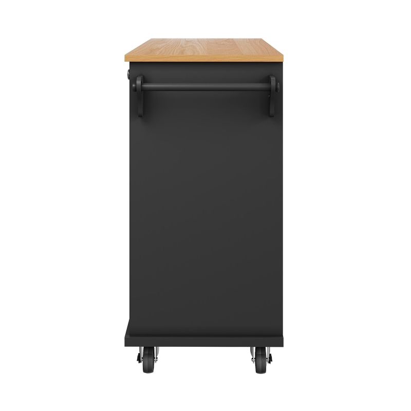 Modern Dining Trolley with Drawers, Cupboards and Open Shelving, Mobile Kitchen Cart with Wooden Worktop, 129L x 46W x 92H cm, Black