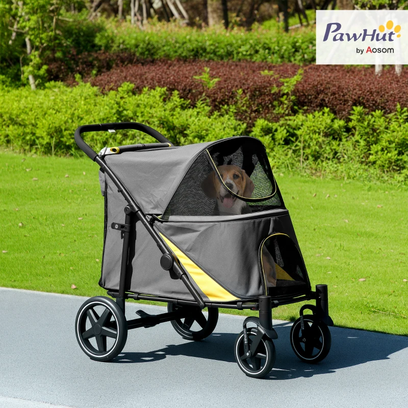 PawHut Foldable Pet Stroller, with Universal Wheels, Shock Absorber, for Medium and Large Dogs - Grey(m-9)