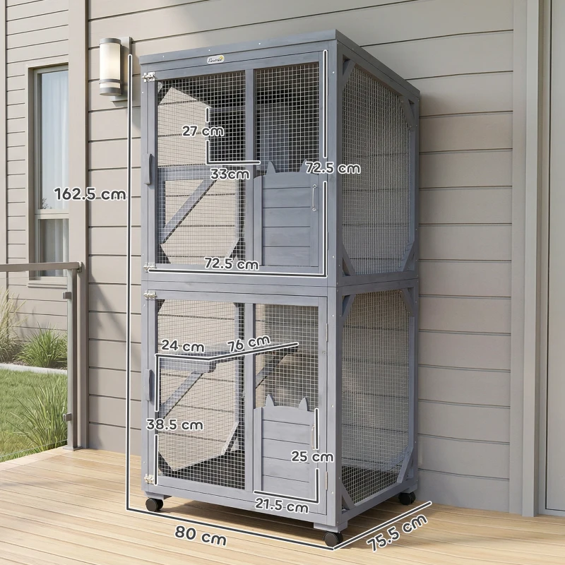 PawHut Movable Outdoor Catio with Resting Box, 3 Jumping Platforms, Waterproof Asphalt Roof for Outdoor Indoor