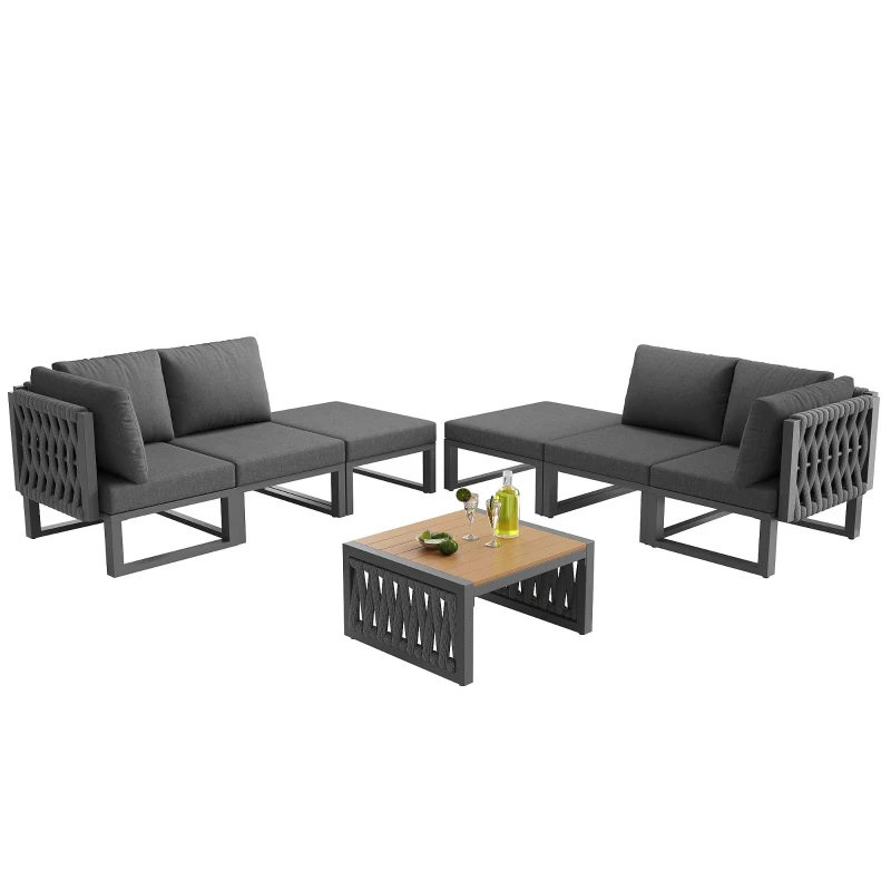 Outdoor Garden Furniture Set with High-Density Foam Cushions, Durable Garden Sofa Set with Plastic Weave, 240L x 118W x 83H cm, Gray