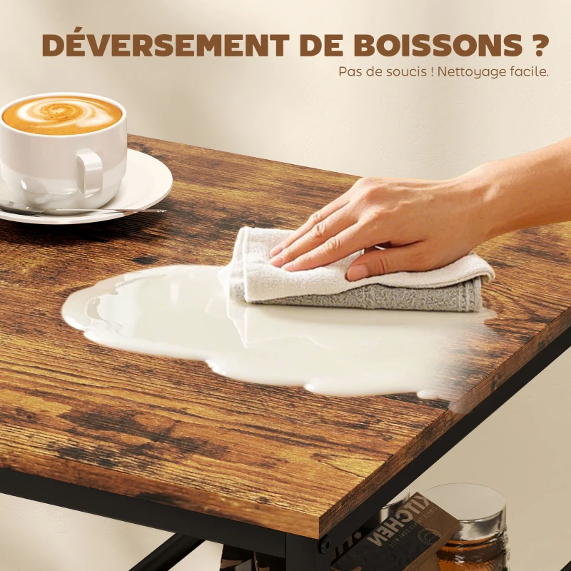 HOMCOM Table de bar mange-debout avec 3 étagères de rangement et cadre en acier, 90 x 50 x 90,5 cm, brun rustique, noir