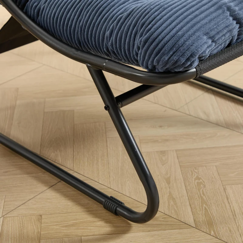 Poltrona lounge da esterno con pouf, cuscino imbottito, tessuto sling, struttura in acciaio, Blu marino