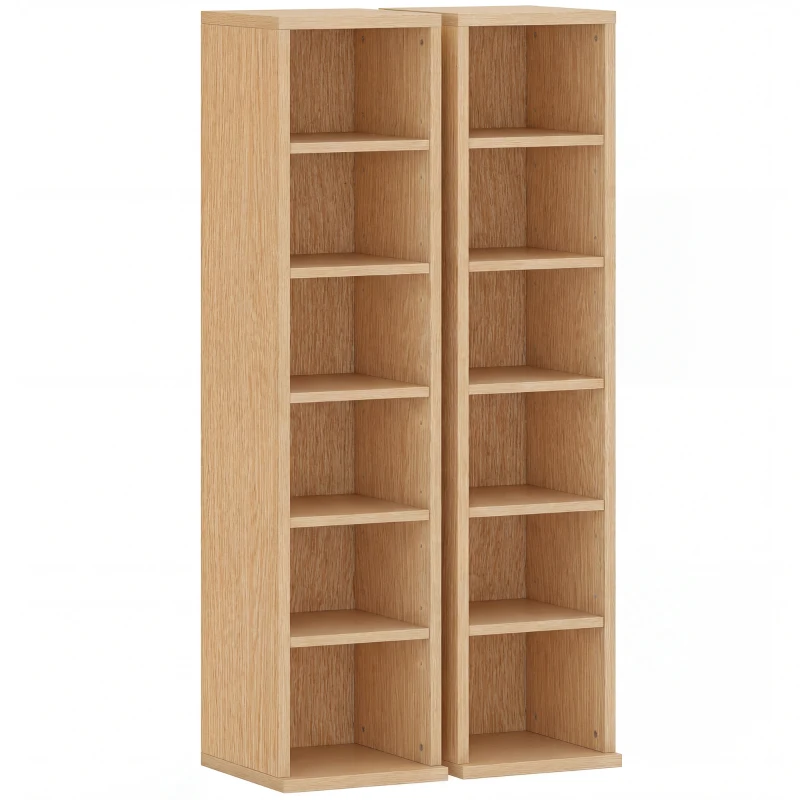 HOMCOM Lot de 2 étagères colonnes armoire de rangement CD-DVD 12 compartiments 21 x 22,5 x 88,5 cm capacité 204 CD bois naturel