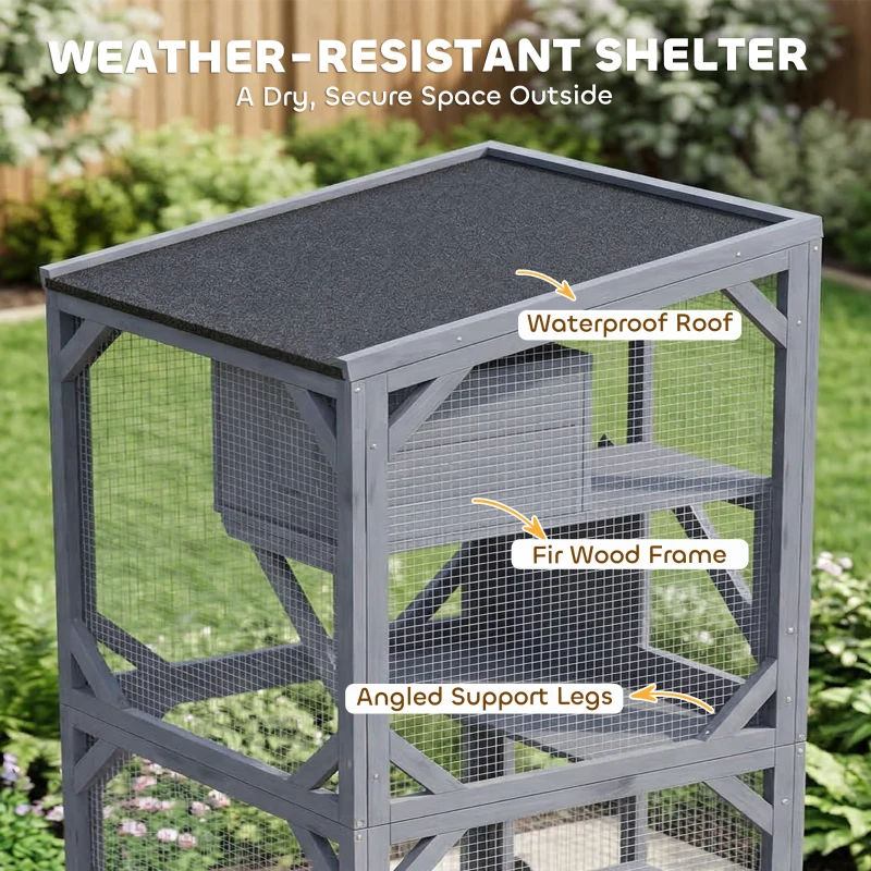 PawHut Movable Outdoor Catio with Resting Box, 3 Jumping Platforms, Waterproof Asphalt Roof for Outdoor Indoor