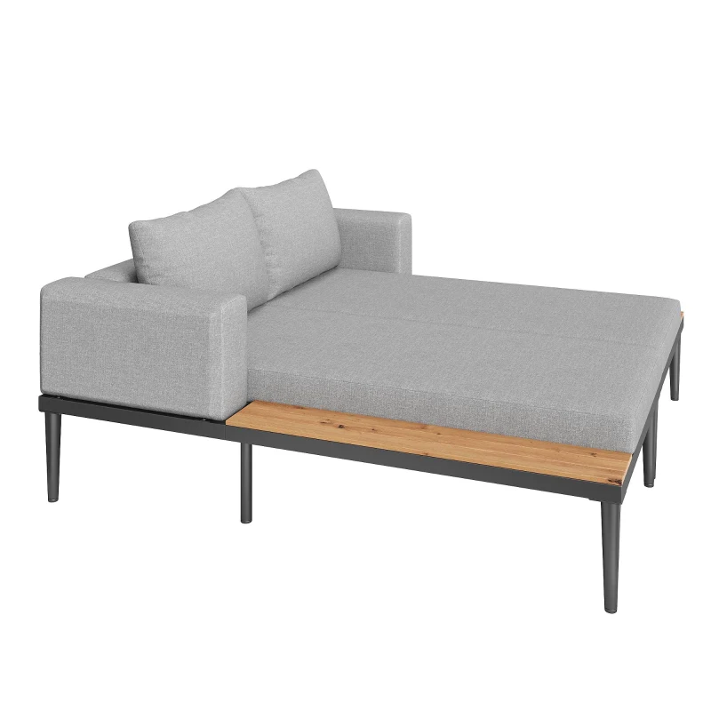 Modular Outdoor Double Chaise Lounge with Sturdy Iron Frame, Stylish Garden Sun Lounger for Patio & Poolside, 150L x 140W x 55H cm, Gray