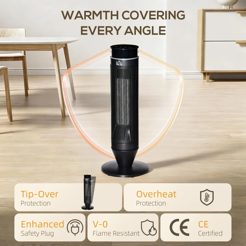 HOMCOM 21 Inch Space Heater, 1000W/2000W Ceramic Electric Heater and Fan, Overheating & Tip-Over Protection, 8H Timer, 42° Oscillation, Portable Heater for Home