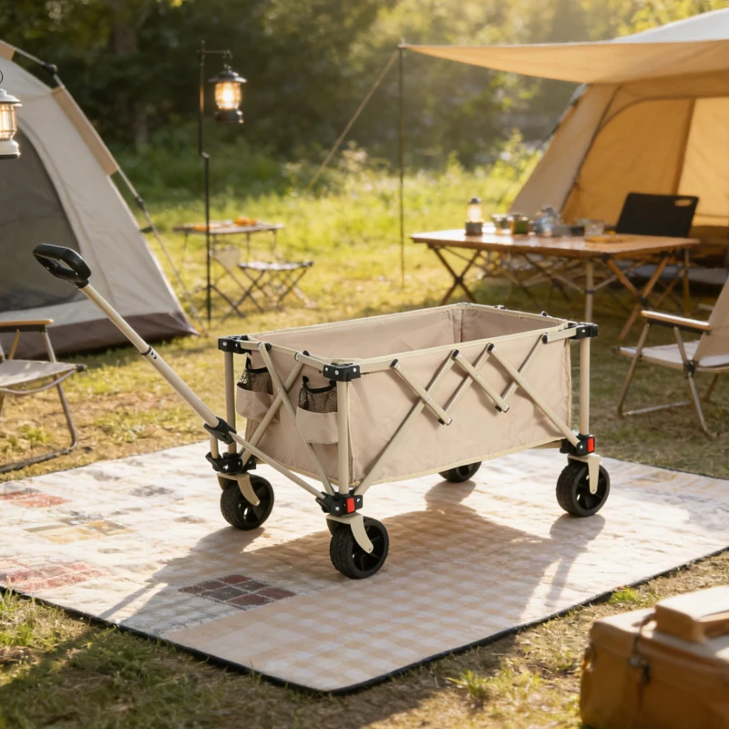 Faltbarer Bollerwagen, für Camping, Einkaufen, 77 x 48 x 45 cm, Beige