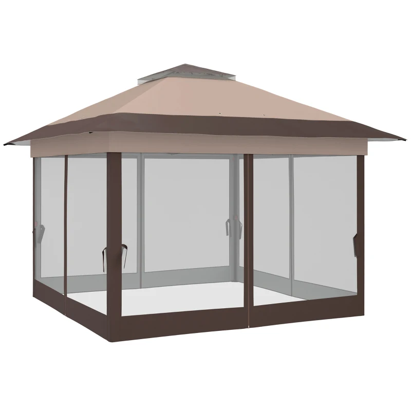 Outsunny 3.6 x 3.6 m Pop up Gazebo with Netting, Height Adjustable Party Tent Instant Canopy Sun Shade Shelter, Khaki