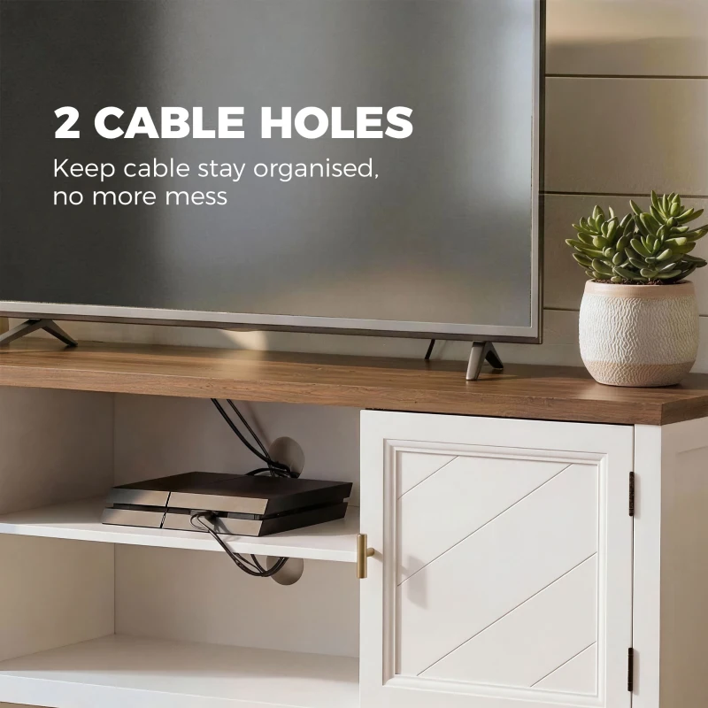 HOMCOM TV Stand for TVs up to 42 Inch, Farmhouse Entertainment Center with 2 Open Shelves, 2 Cabinets and Thick Top