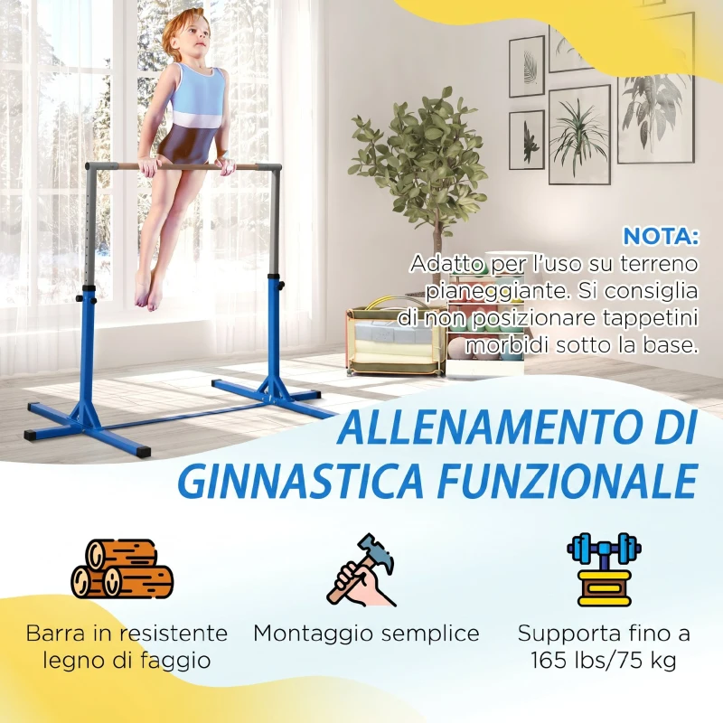 HOMCOM Sbarra per Ginnastica Artistica o Danza Classica Regolabile in Altezza 92-150 cm, Blu