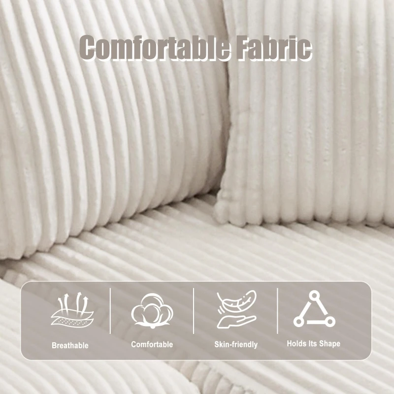 Modular L-Shaped Sectional Sofa with High-Resilience Foam, Plush Corduroy Chaise Lounge for 3 People, 257L x 160W x 80H cm, Beige