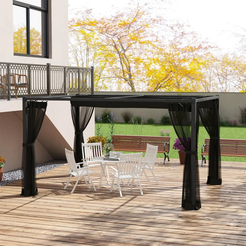 Outsunny 3 x 4m Aluminium Frame Pergola, with Retractable Roof - Dark Grey
