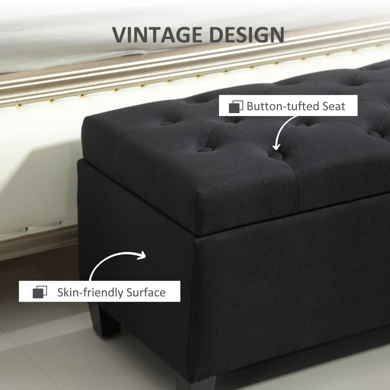 Ławka tapicerowana z pojemnikiem, podłokietniki, czarna