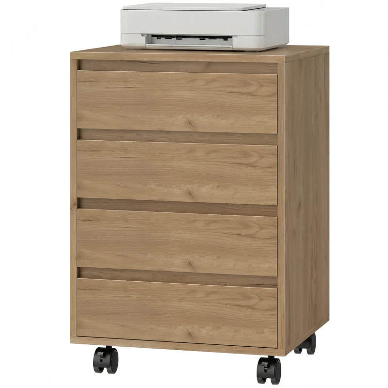 HOMCOM Cajonera de Oficina con 4 Cajones Cajonera de Escritorio con Ruedas para Estudio 46x40x65 cm Marrón
