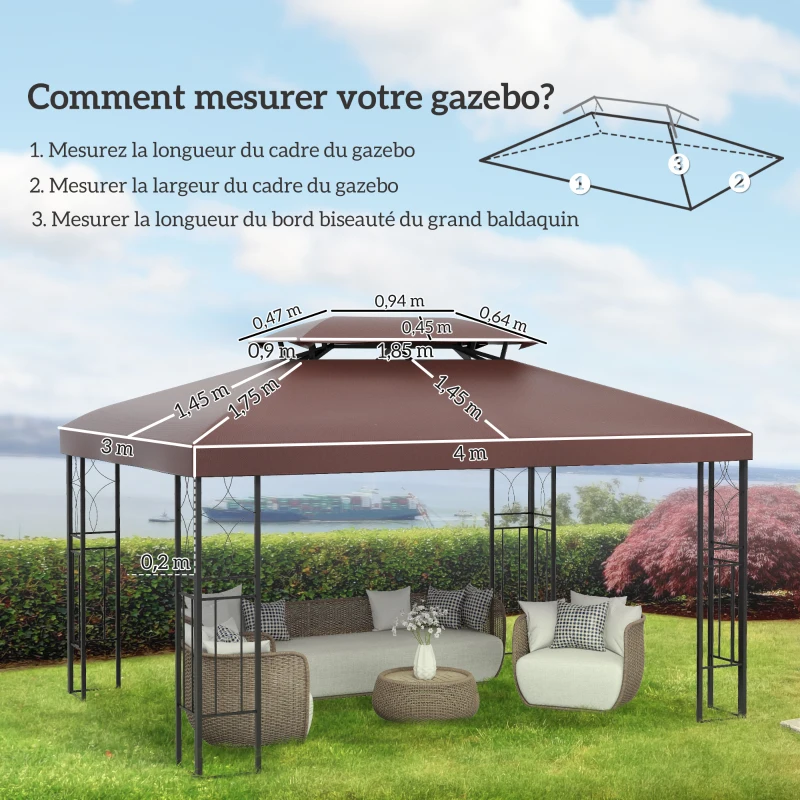 Outsunny Toit de Rechange pour Tonnelle Marron  3 x 4 m