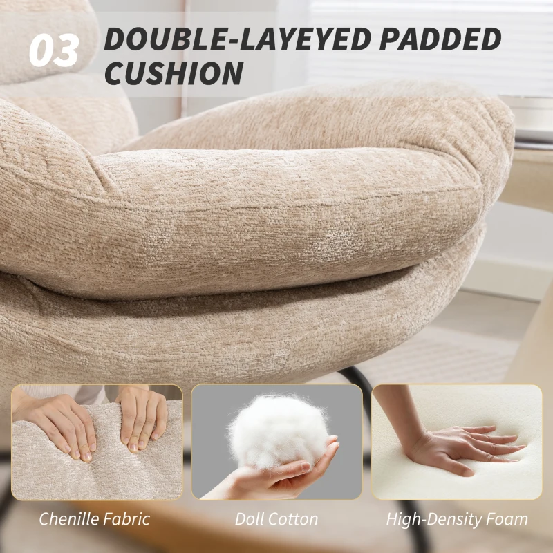 HOMCOM Fotel Bujany z Podstawą ze Stali i Drewnianymi Płozami, Kremowy