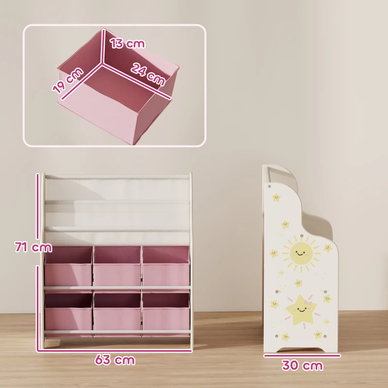 AIYAPLAY Estantería Infantil para Juguetes con 6 Cajas Extraíbles de Tela no Tejida y 2 Estantes para Guardería 63x30x71 cm Rosa