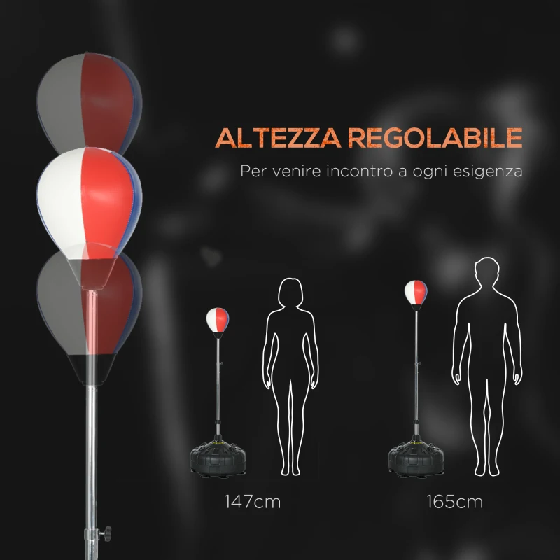 SPORTNOW Punching Ball da Terra con Base Riempibile e Ventose, Altezza Regolabile da 147-165 cm, Nero