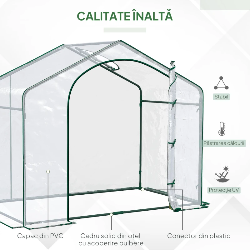 Outsunny Seră de Exterior cu Intrare cu Fermoar și Aerisire Superioară, din Plastic și Oțel, 180x100x152 cm, Transparentă