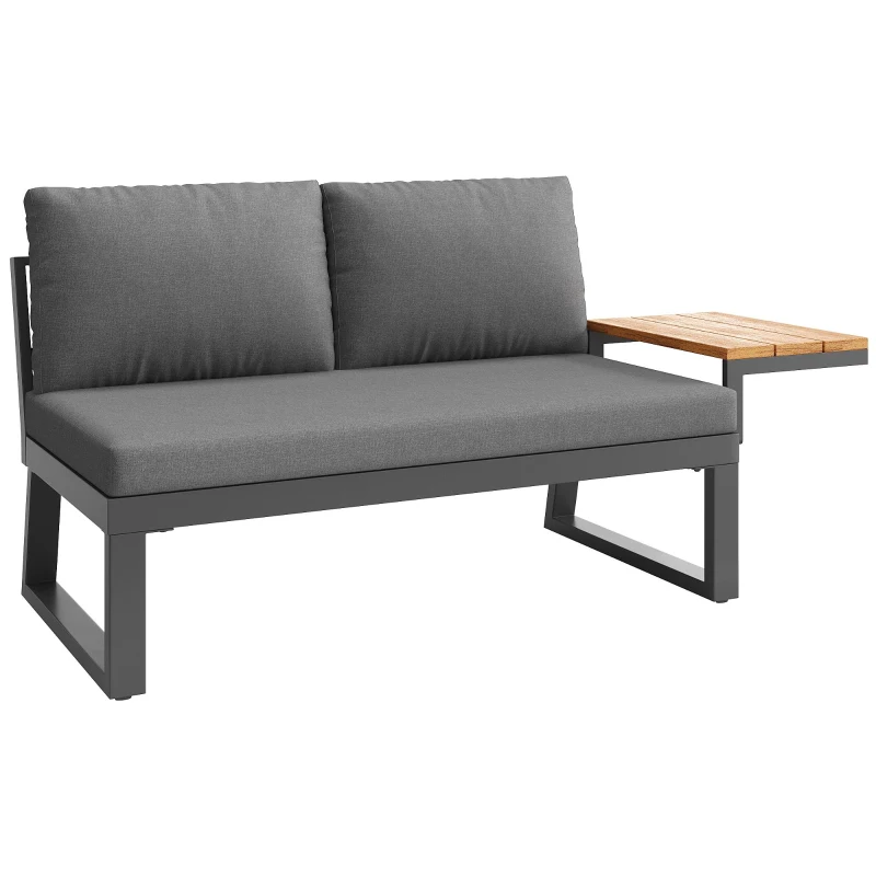 L-Shaped Garden Sofa Set with Galvanised Iron Frame, Comfortable Garden Lounge Set with Wooden Armrests, 110L x 62W x 75H cm, Gray