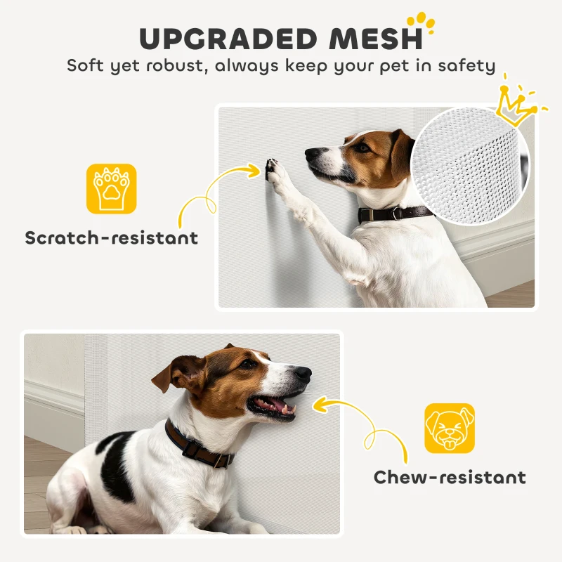 PawHut Retractable Dog Gate, 0-136 cm Mesh Stair Gate, Safety Gate for Small Dogs, Doorways, Hallways, Stairways, Indoor, Outdoor, White