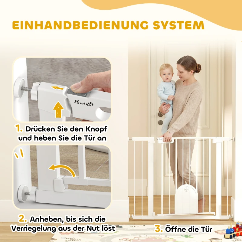 PawHut Absperrgitter für Haustiere, verstellbar, mit kleiner Tür, Stahl, Kunststoff, Weiß(m-4)