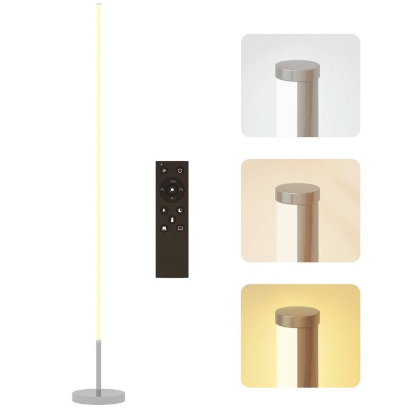 HOMCOM Lampadaire LED, lampadaire sur pied salon à intensité variable, télécommande, interrupteur à pied, Ø20x150cm, argent