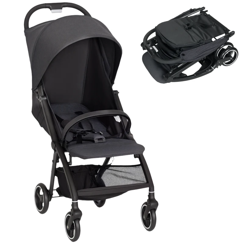 AIYAPLAY Passeggino per Bambini 0-3 Anni Pieghevole e Leggero con Schienale Regolabile, Capottina, Cestino, Grigio Scuro