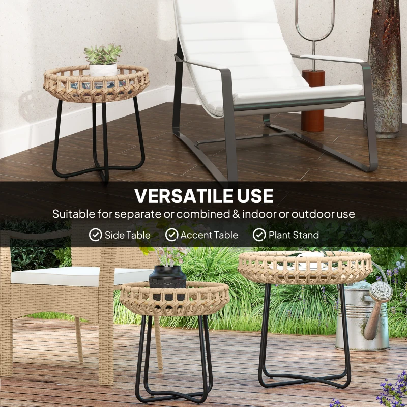 Zestaw 2 stolików bocznych Polyrattan Ø60/41 cm, wodoodporne