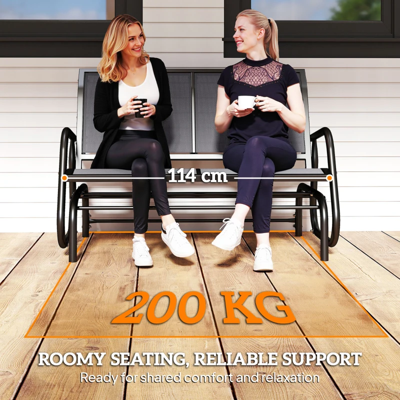 Outsunny 2-Person Outdoor Glider Bench - Patio Double Swing Gliding Chair Loveseat with Powder Coated Steel Frame for Garden, Patio, Porch, Grey