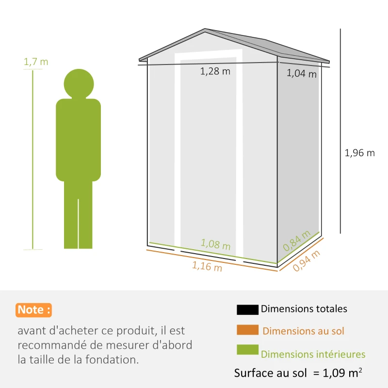 Outsunny Abri de jardin en plastique avec plancher porte verrouillable fenêtre et ventilation  128 x 104 x196 cm gris