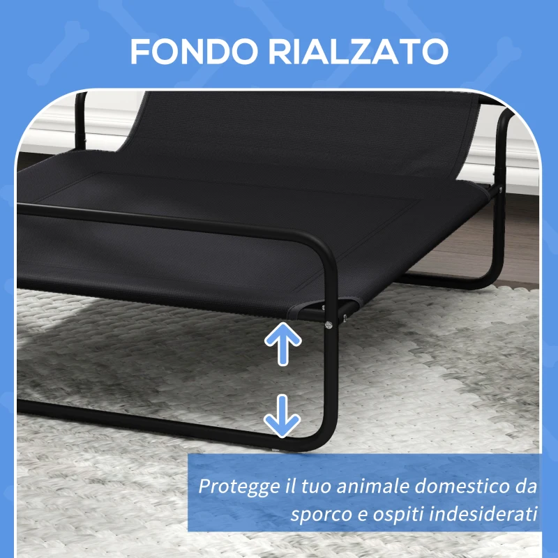 PawHut Lettino per Cani Rialzato con Poggiatesta Interno ed Esterno, 106x81x33 cm, Nero