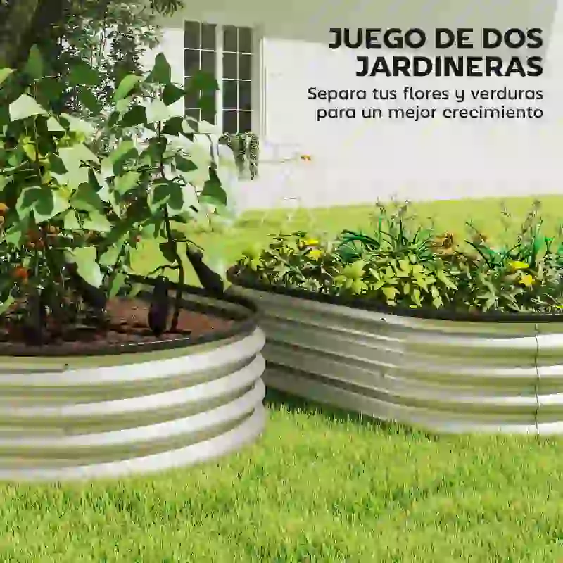Outsunny Juego de 2 Jardineras Exterior Grandes de Acero Galvanizado Huertos Urbanos para Terraza Jardín 135x90x30 cm Plateado