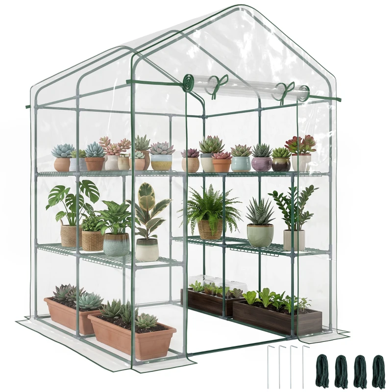 Outsunny Serra da Giardino Esterno in PVC Trasparente, Serra da Balcone con Scaffali per Piante Orto 1.43 x 1.43 x 1.95m