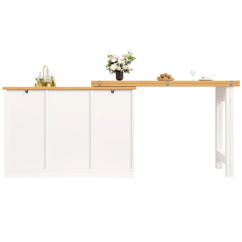 Extendable Bar Table with Smart Pull-Out System, Multifunctional Sideboard with Adjustable Compartments, 120-180L x 40W x 76H cm, White